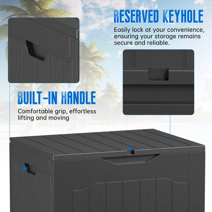 INTERGREAT 35 Gallon Outdoor Storage Box with Handles - Lockable Resin Patio Deck Container in Black and Brown