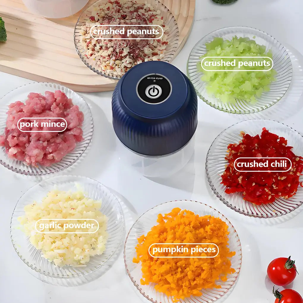 Electric Garlic Chopper with 4 Sharp Blades - 300ML Portable Food Processor for Vegetables, Ginger, Chili, Fruits, Meat, and Spices