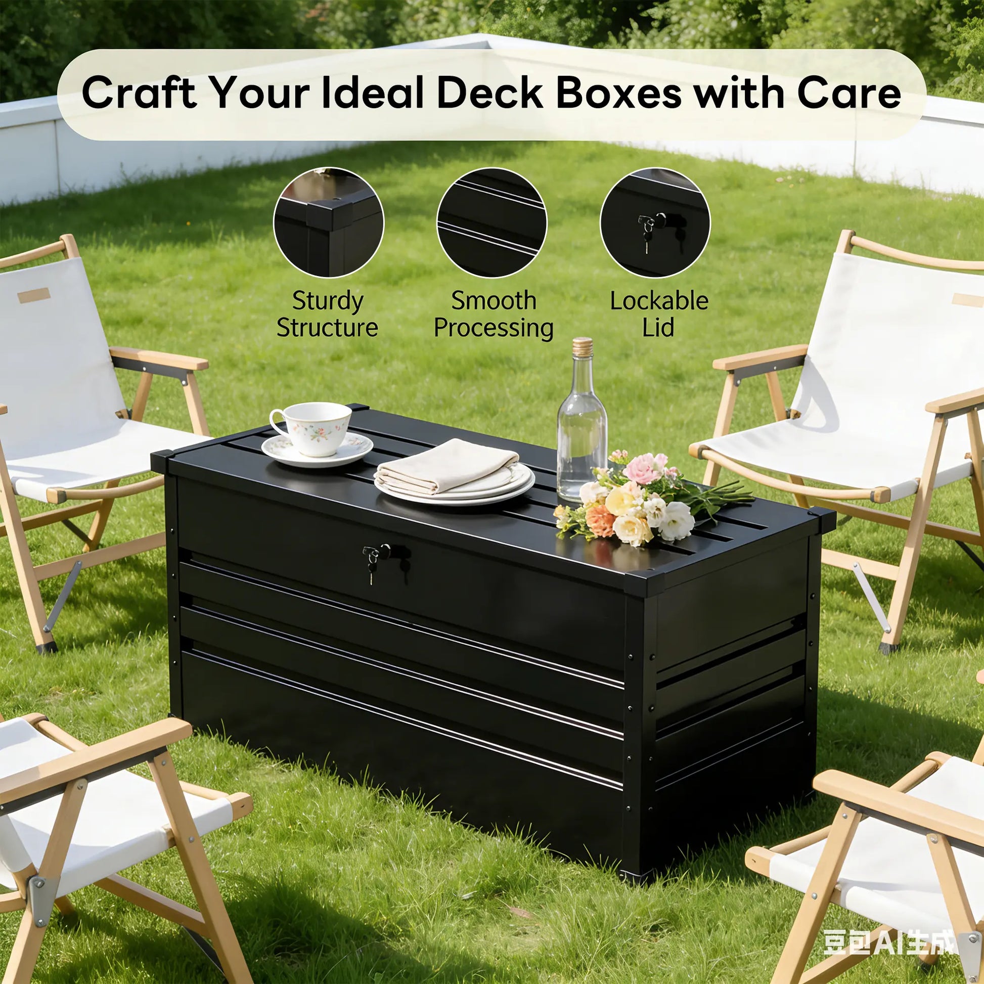 Lockable Outdoor Storage Deck Box - Versatile Bench or Table with Easy Snap-Together Assembly, Weather-Resistant Design for Patio and Pool Areas