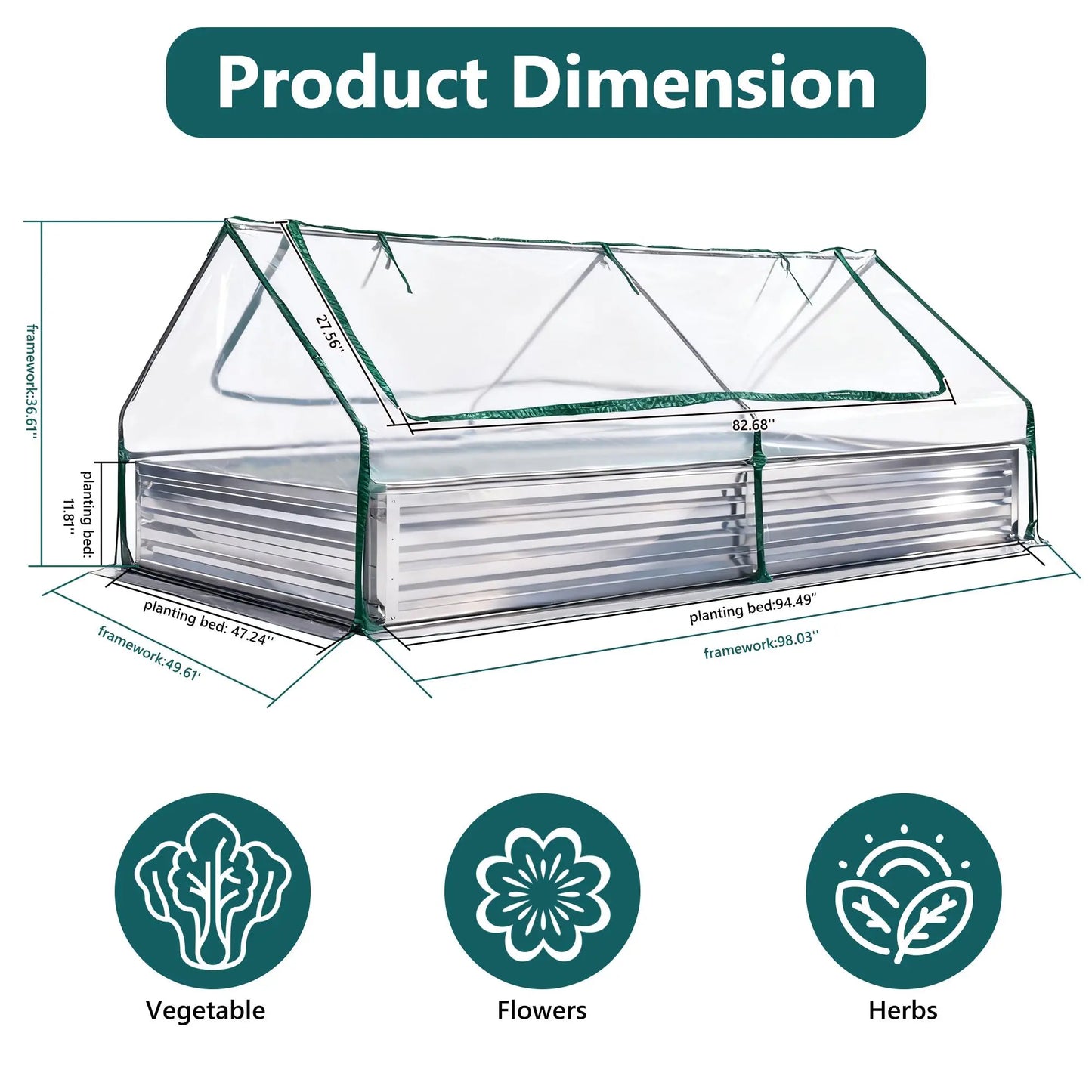 Large Metal Raised Garden Bed with Open Bottom Design for Vegetables, Herbs, and Flowers - Rustproof Outdoor Planter Box for Backyard and Patio, Silver