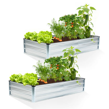 Large Metal Raised Garden Bed with Open Bottom Design for Vegetables, Herbs, and Flowers - Rustproof Outdoor Planter Box for Backyard and Patio, Silver