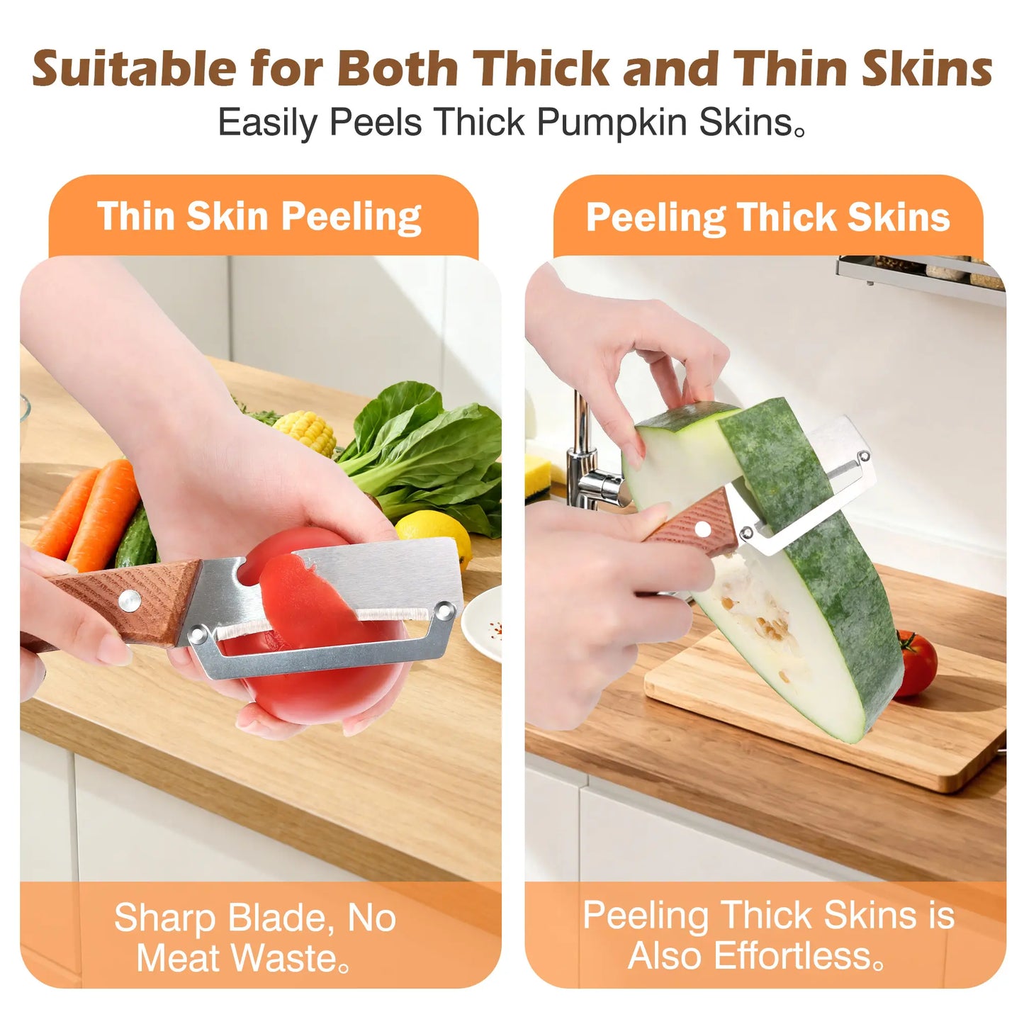 Ergonomic Wooden-Handled Vegetable and Fruit Peeler with Stainless Steel Blade and Integrated Bottle Opener