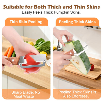 Ergonomic Wooden-Handled Vegetable and Fruit Peeler with Stainless Steel Blade and Integrated Bottle Opener