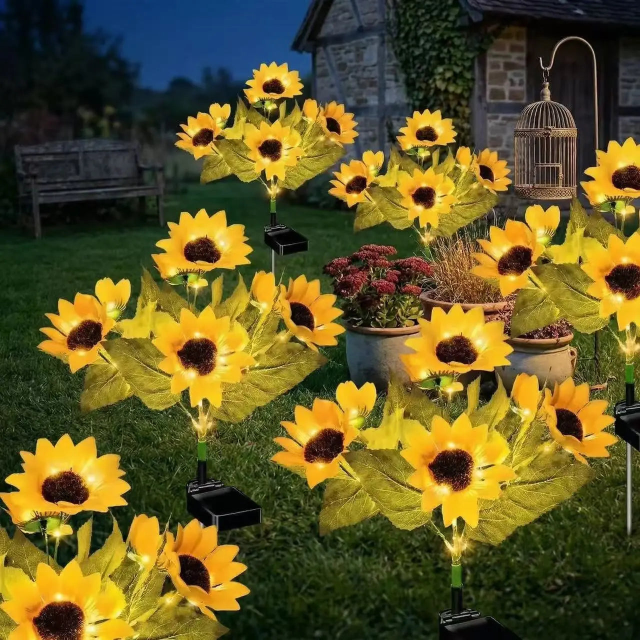 Solar Powered LED Sunflower Garden Lights - Set of 2/4/6 Pieces, Realistic Outdoor Illumination for Yard, Lawn, Patio, and Porch, Waterproof IP65, Energy Efficient, Durable Plastic Design for All Weather Conditions