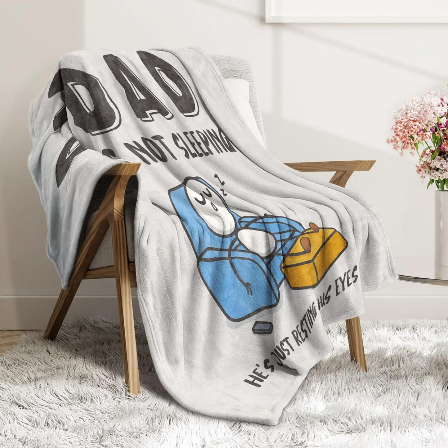 Father's Day Funny Gift for Dad: "Dad Is Not Sleeping" Flannel Blanket - Super Soft Throw for Couch and Napping, Ideal Birthday Gift from Daughter or Son