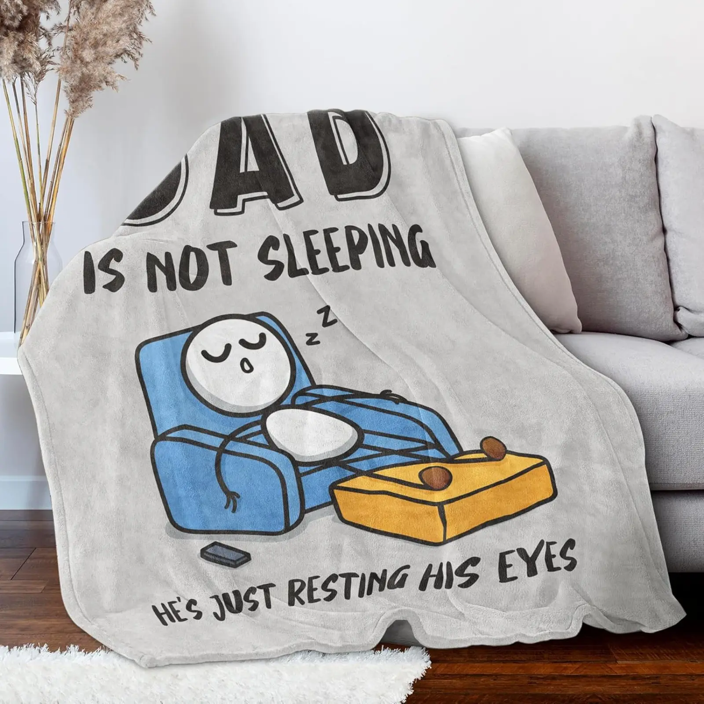 Father's Day Funny Gift for Dad: "Dad Is Not Sleeping" Flannel Blanket - Super Soft Throw for Couch and Napping, Ideal Birthday Gift from Daughter or Son