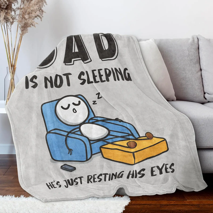 Father's Day Funny Gift for Dad: "Dad Is Not Sleeping" Flannel Blanket - Super Soft Throw for Couch and Napping, Ideal Birthday Gift from Daughter or Son