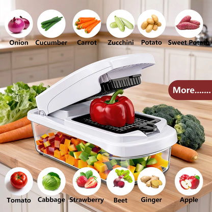 Snofrid 15-in-1 Multifunctional Vegetable Chopper - Professional Onion Chopper with 8 Blades and Container for Efficient Salad, Potato, Carrot, and Garlic Preparation