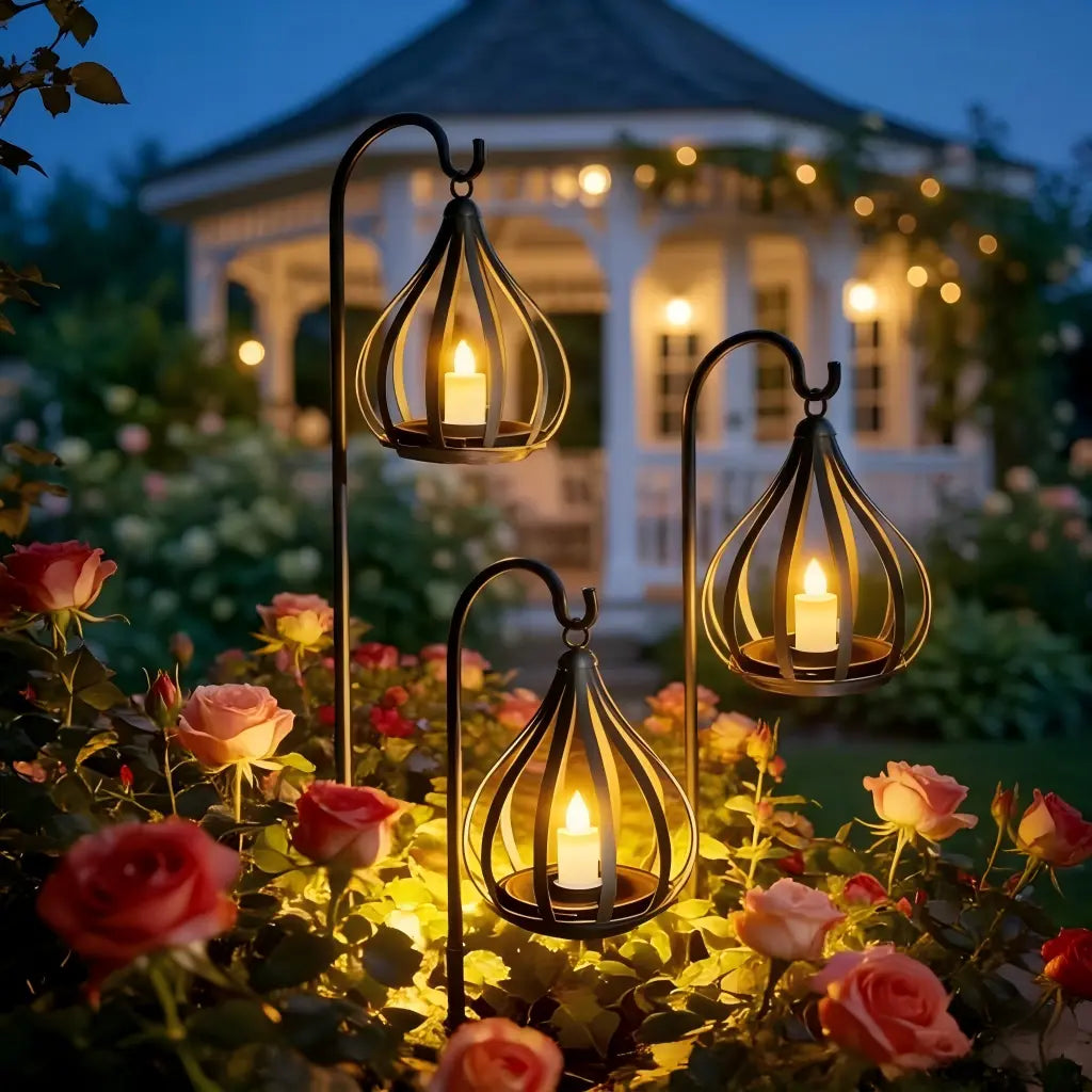 Solar Candle Lanterns - Outdoor Waterproof Hanging Flickering Lights, Perfect Decorative Gifts for Women - Ideal for Garden, Yard, Porch, Tree, Lawn & Pathway, Set of 2