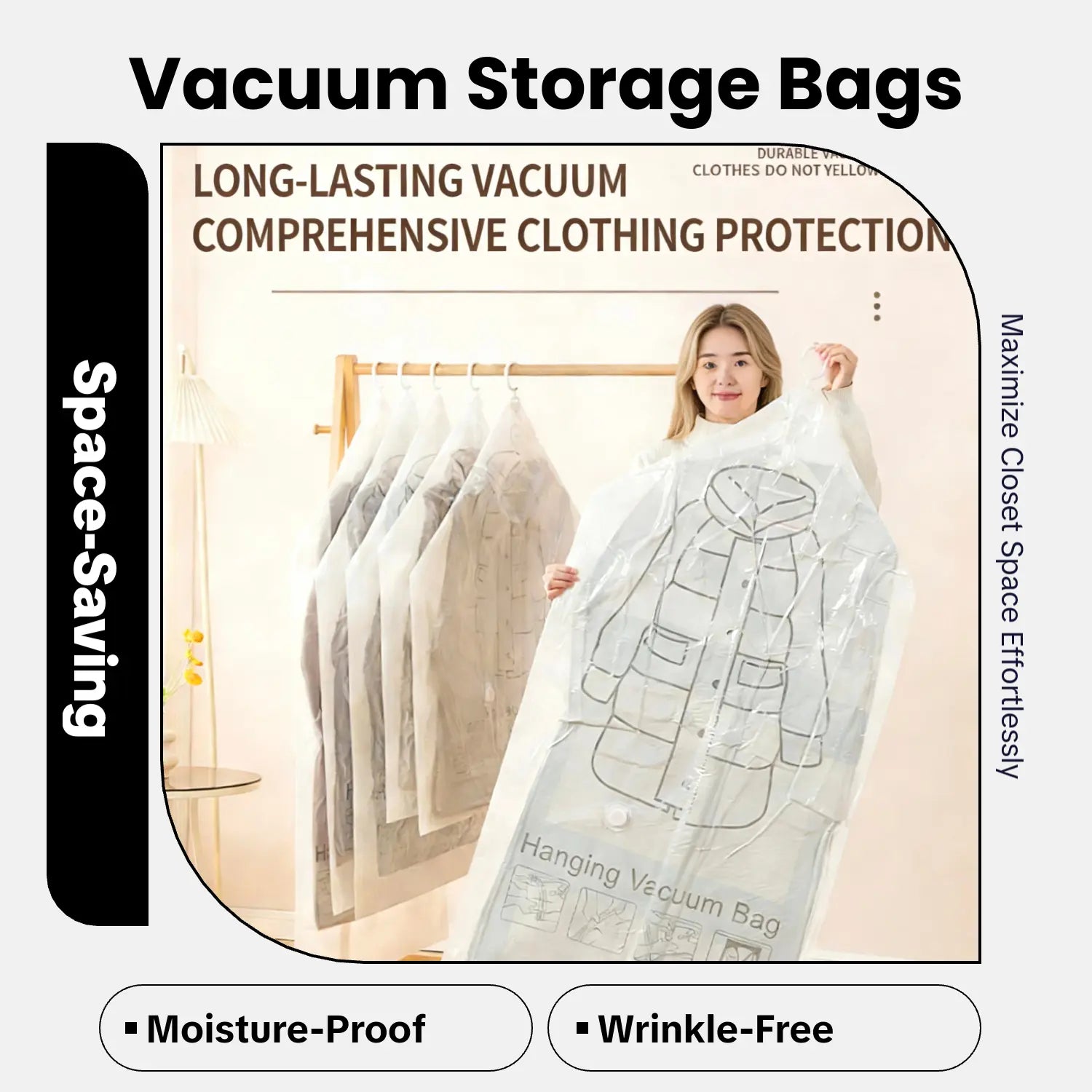 Hanging Vacuum Storage Sealer Bags - 6 Pack Set for Clothes, Suits, and Jackets with Electric Air Pump - 8 Pieces Total (4 Long, 4 Short) - Space Saving Closet Organizer for Travel