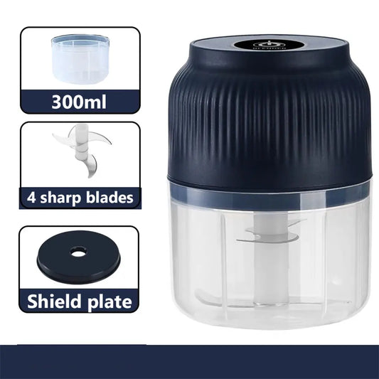Electric Garlic Chopper with 4 Sharp Blades - 300ML Portable Food Processor for Vegetables, Ginger, Chili, Fruits, Meat, and Spices