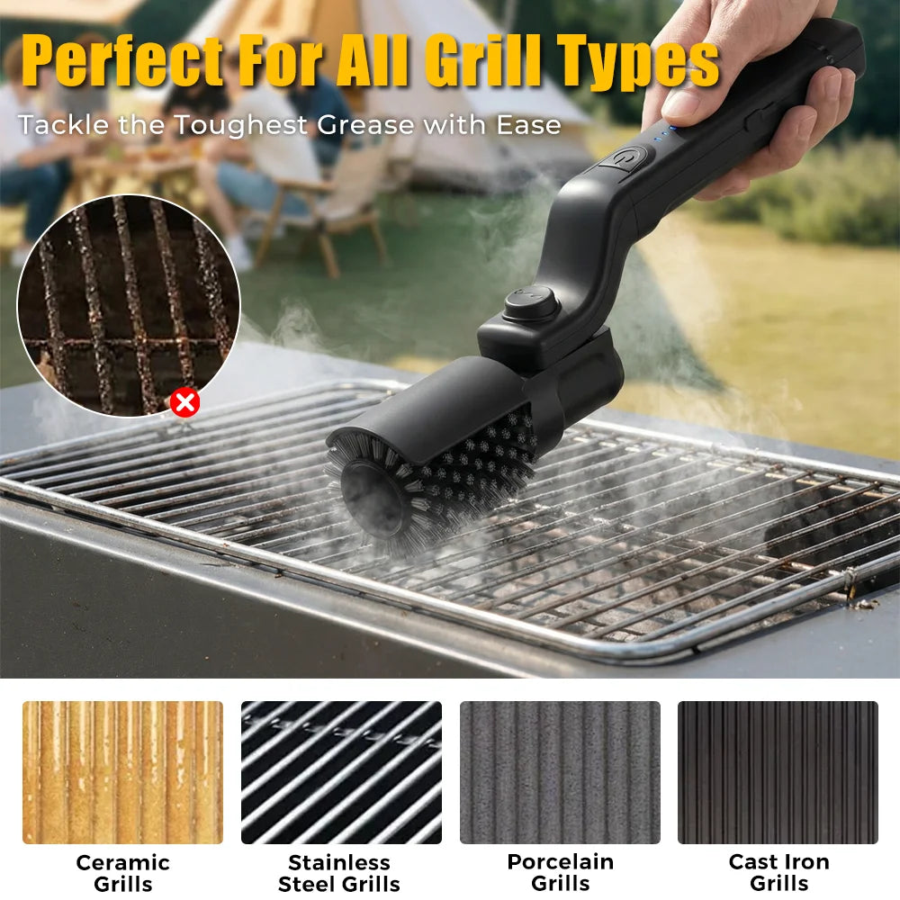 Cordless Electric BBQ Grill Brush with 3-Speed Settings and Adjustable Angle, 2600mAh Rechargeable Battery - Perfect Gift for Men and Fathers