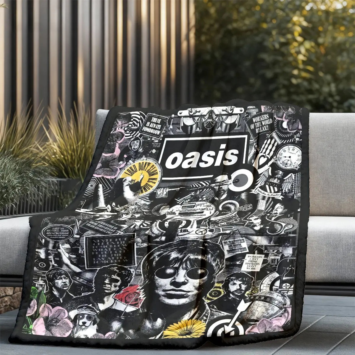 Oasis Band Vintage Collage Flannel Throw Blanket - Large, Soft, Lightweight, and Cozy for Sofa, Bed, Office, Camping, and Travel Gift