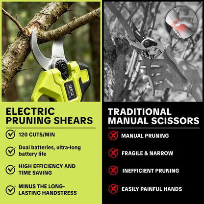 SEESE Cordless Electric Pruning Shears: 1.25" Cutting Capacity, Brushless Motor, Dual 21V Battery for Tree and Flower Trimming