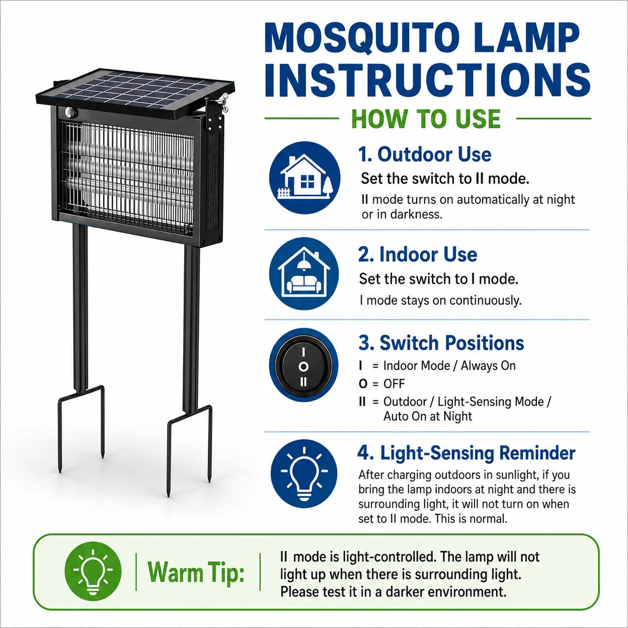 Gainstarx Solar-Powered Outdoor Bug Zapper with Smart Light Sensor - Waterproof and Rechargeable Mosquito and Fly Trap for Patio, Backyard, Garden, Camping, and Indoor Use