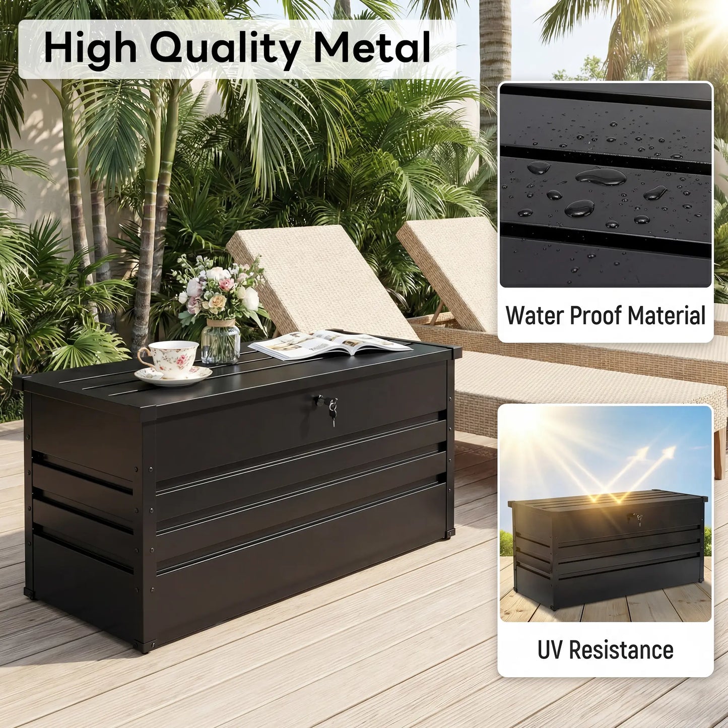 Lockable Outdoor Storage Deck Box - Versatile Bench or Table with Easy Snap-Together Assembly, Weather-Resistant Design for Patio and Pool Areas