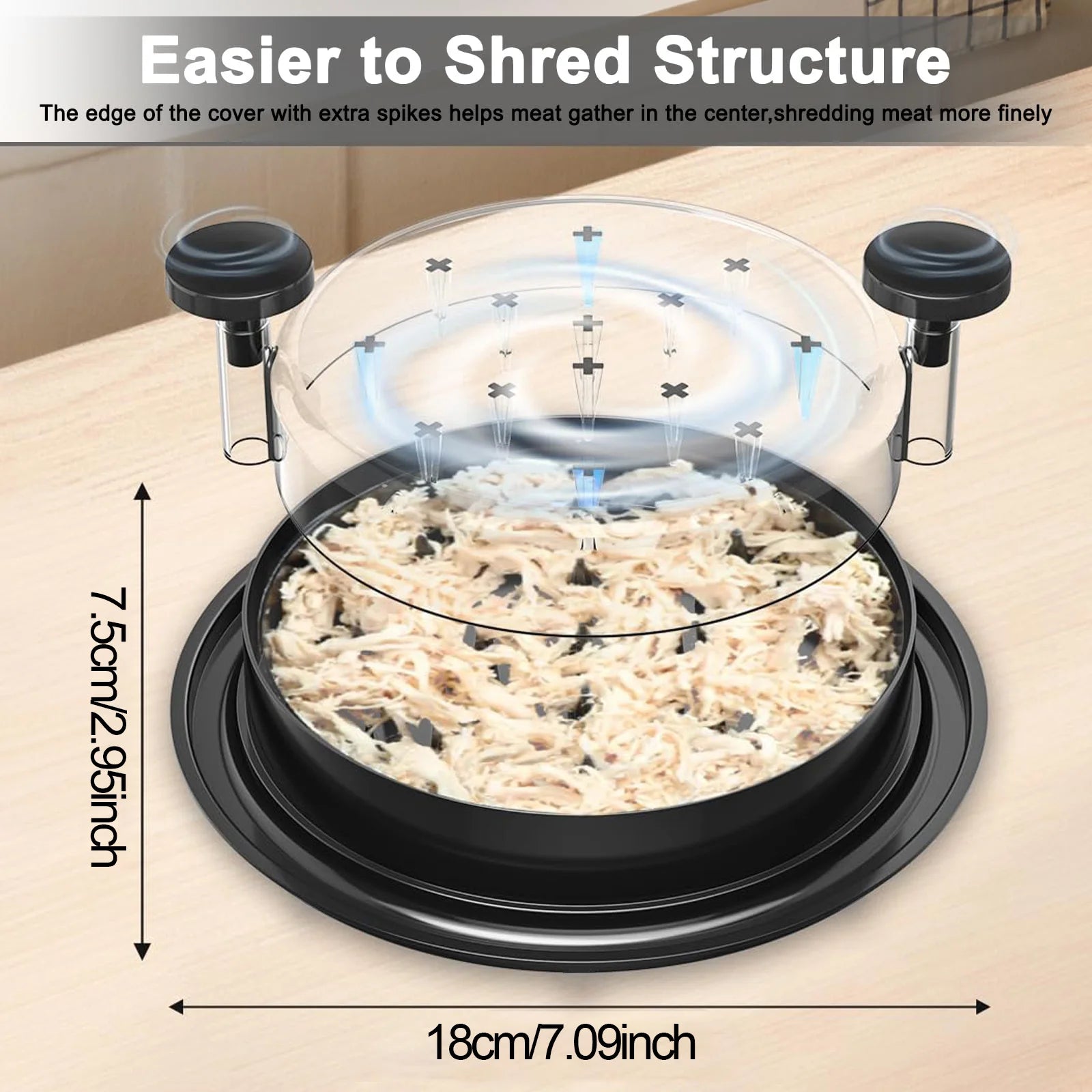 Enhanced Chicken Shredder with Clear Lid, Oversized Non-Slip Blade for Meat and Vegetables, Effortless Cleaning