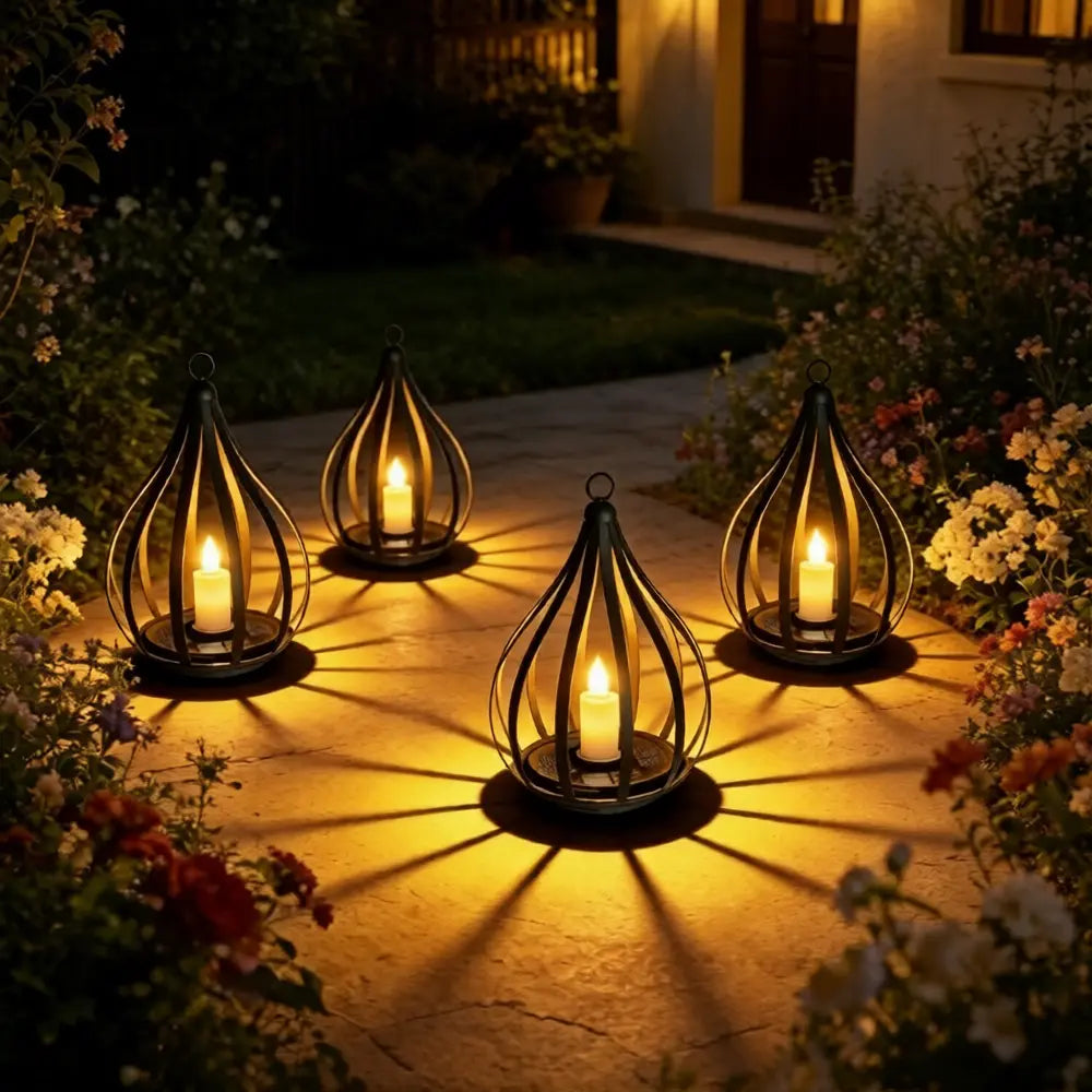 Solar Candle Lanterns - Outdoor Waterproof Hanging Flickering Lights, Perfect Decorative Gifts for Women - Ideal for Garden, Yard, Porch, Tree, Lawn & Pathway, Set of 2