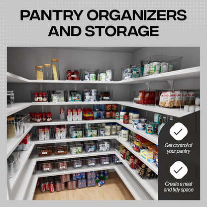 Plastic Storage Bins for Kitchen and Pantry Organization - 4 Pack Fridge and Cabinet Organizers