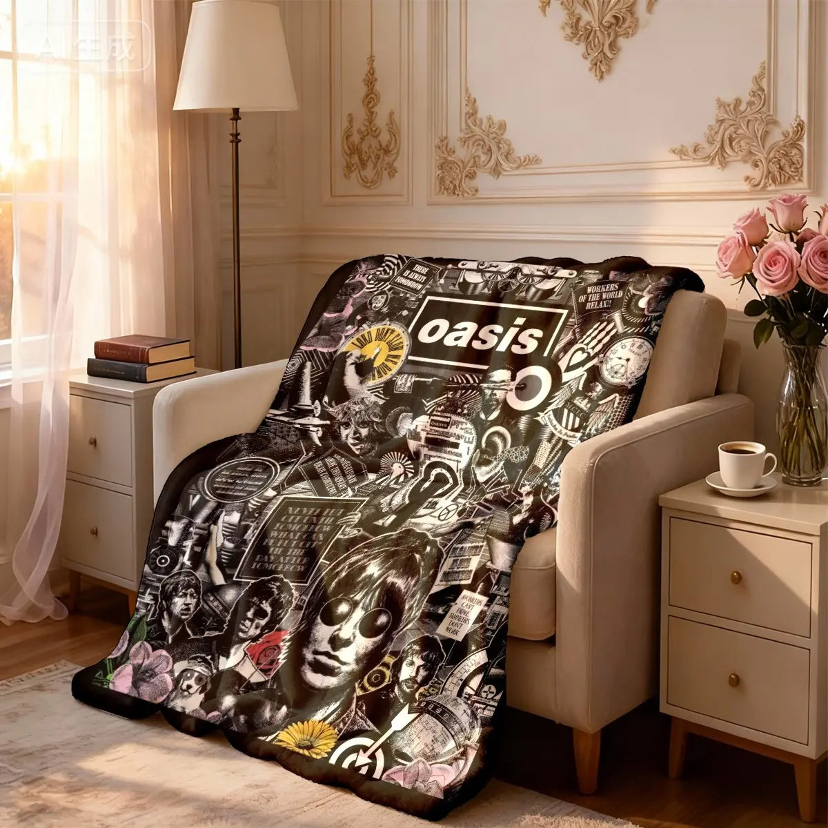Oasis Band Vintage Collage Flannel Throw Blanket - Large, Soft, Lightweight, and Cozy for Sofa, Bed, Office, Camping, and Travel Gift