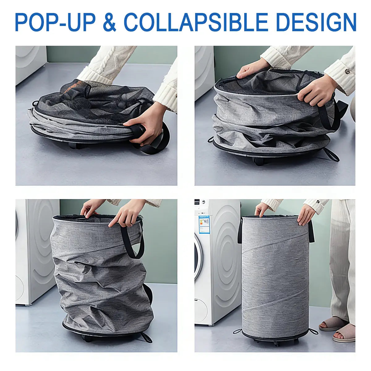 30-Gallon (109L) Collapsible Laundry Baskets - Foldable Pop-Up Hampers with Reinforced Handles for Versatile Storage in Bedrooms, Bathrooms, Children's Rooms, Dorms, and Travel