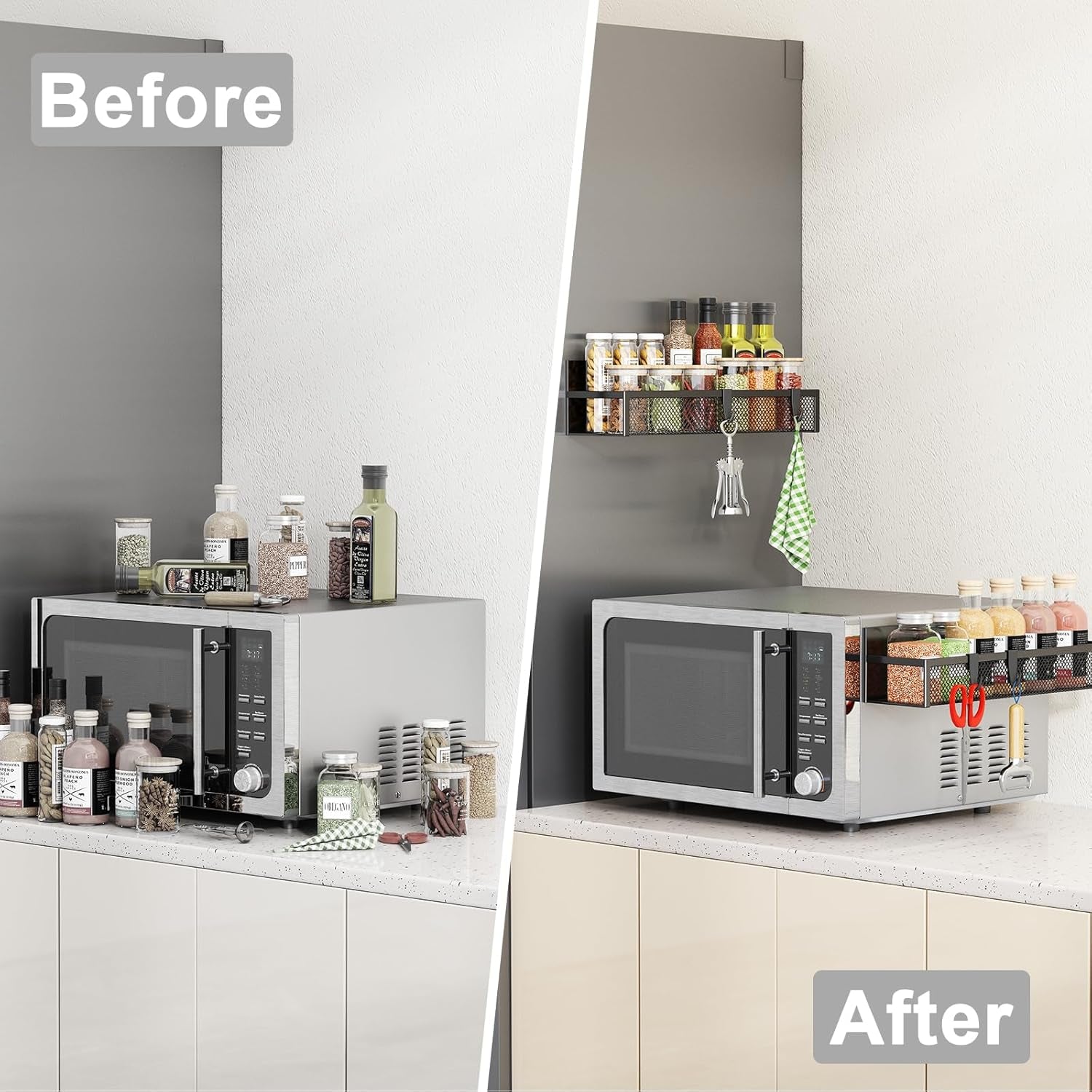 Magnetic Spice Rack Set for Refrigerator, 2-Pack with Adjustable Hooks, Kitchen Organizer and Storage Solution