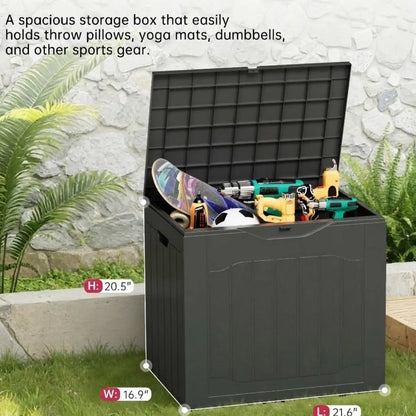 INTERGREAT 35 Gallon Outdoor Storage Box with Handles - Lockable Resin Patio Deck Container in Black and Brown