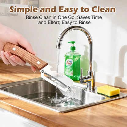 Ergonomic Wooden-Handled Vegetable and Fruit Peeler with Stainless Steel Blade and Integrated Bottle Opener