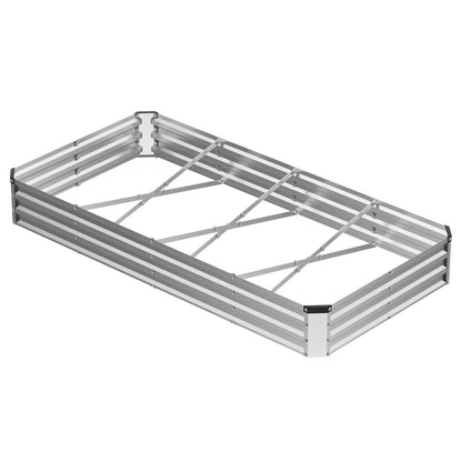Large Metal Raised Garden Bed with Open Bottom Design for Vegetables, Herbs, and Flowers - Rustproof Outdoor Planter Box for Backyard and Patio, Silver