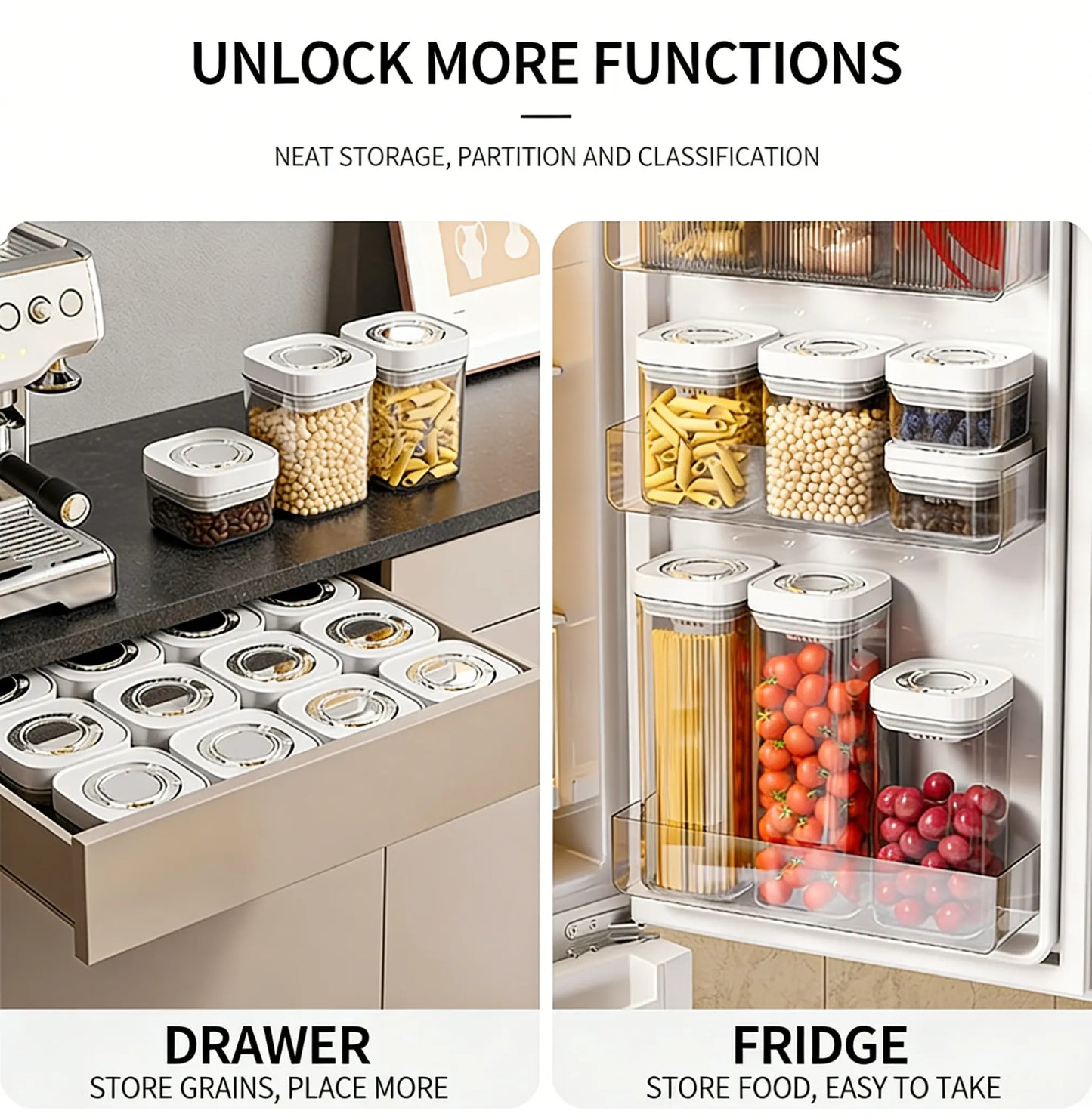 Airtight Insulated Food Storage Set - Stackable Refrigerator and Pantry Organizer Bins with Lids, Clear Odor-Resistant PET Material, Space-Saving Kitchen Storage Solution