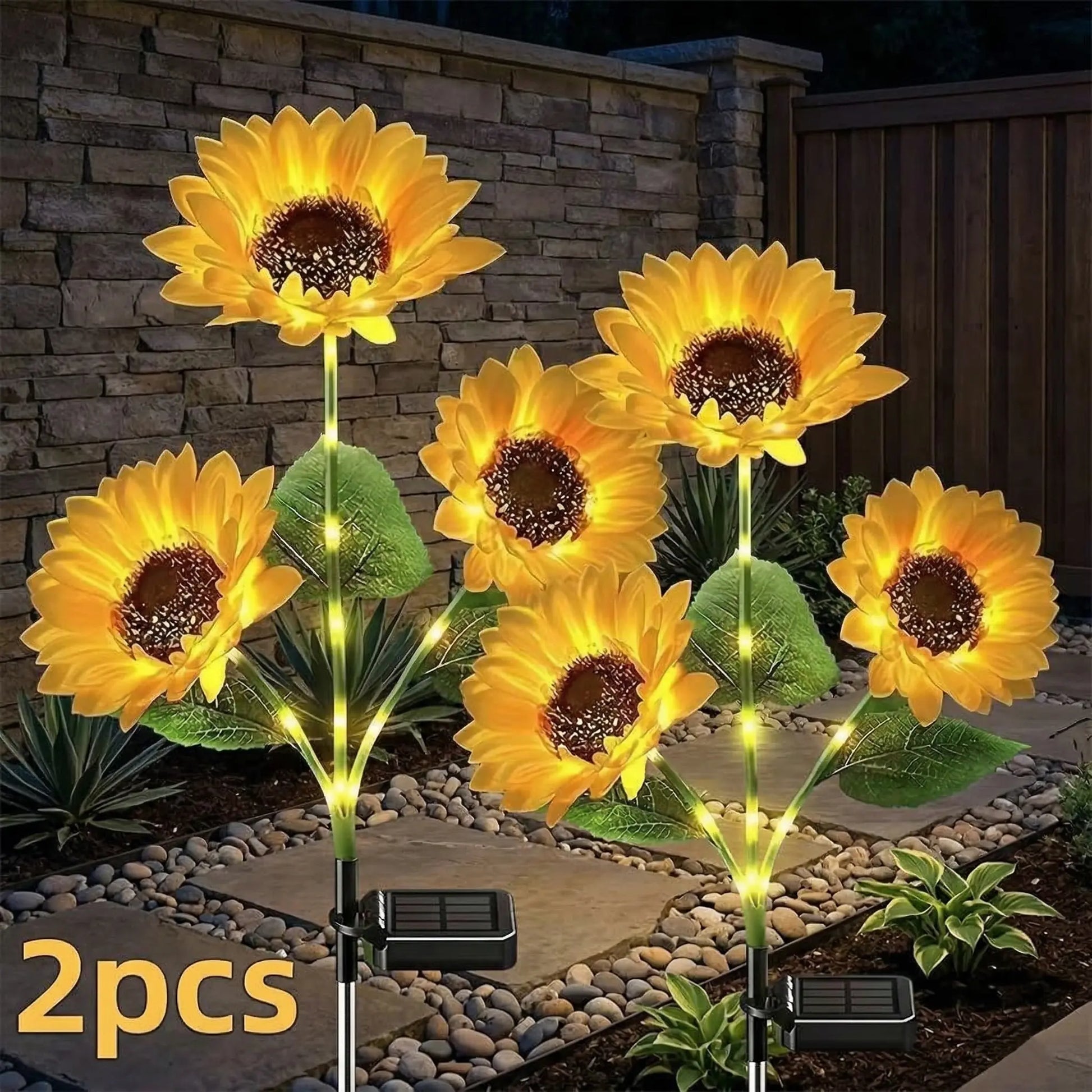 Solar Powered LED Sunflower Garden Lights - Set of 2/4/6 Pieces, Realistic Outdoor Illumination for Yard, Lawn, Patio, and Porch, Waterproof IP65, Energy Efficient, Durable Plastic Design for All Weather Conditions
