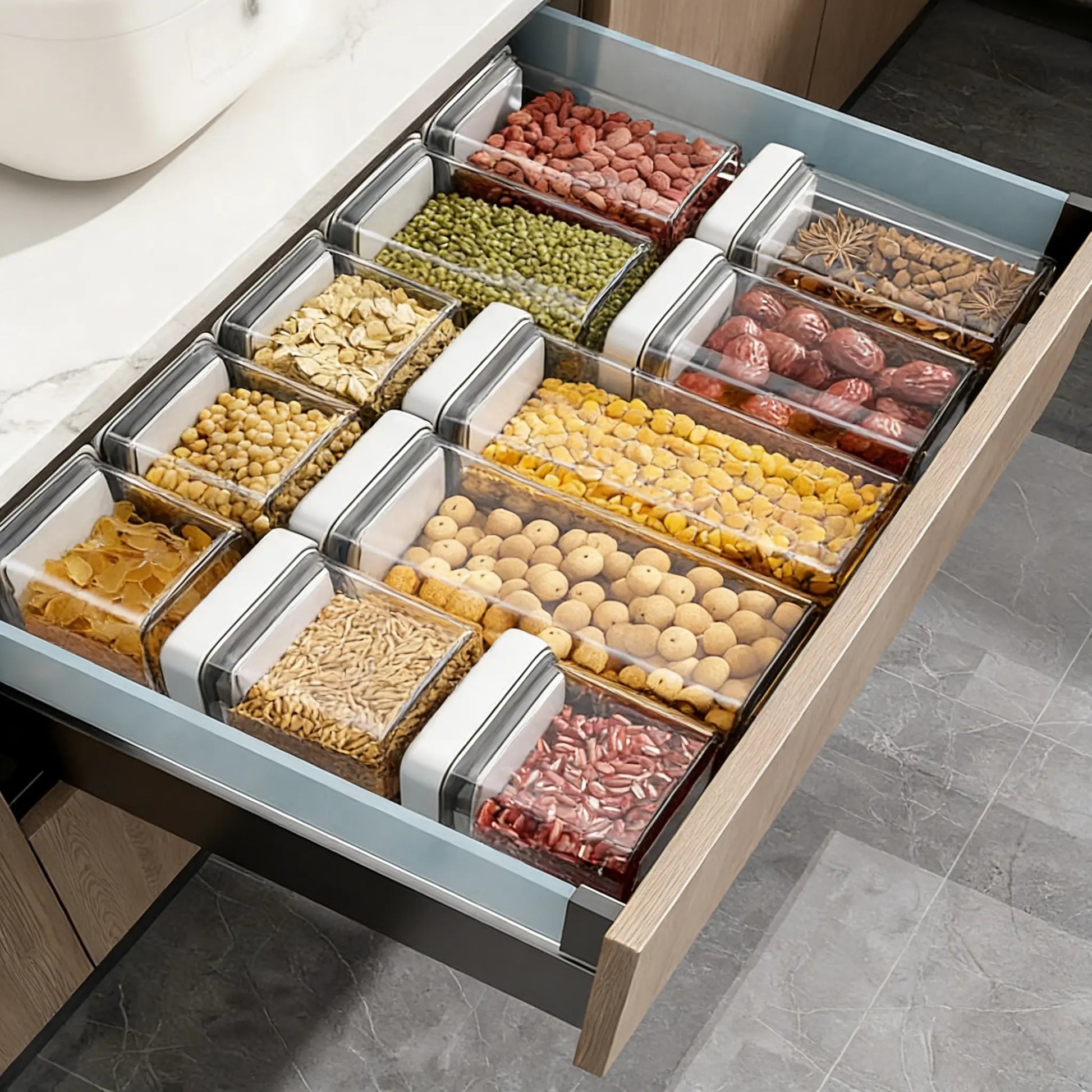 Airtight Insulated Food Storage Set - Stackable Refrigerator and Pantry Organizer Bins with Lids, Clear Odor-Resistant PET Material, Space-Saving Kitchen Storage Solution