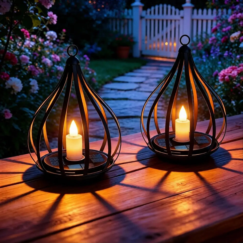 Solar Candle Lanterns - Outdoor Waterproof Hanging Flickering Lights, Perfect Decorative Gifts for Women - Ideal for Garden, Yard, Porch, Tree, Lawn & Pathway, Set of 2