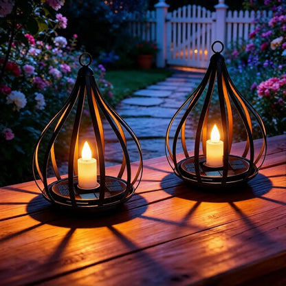 Solar Candle Lanterns - Outdoor Waterproof Hanging Flickering Lights, Perfect Decorative Gifts for Women - Ideal for Garden, Yard, Porch, Tree, Lawn & Pathway, Set of 2