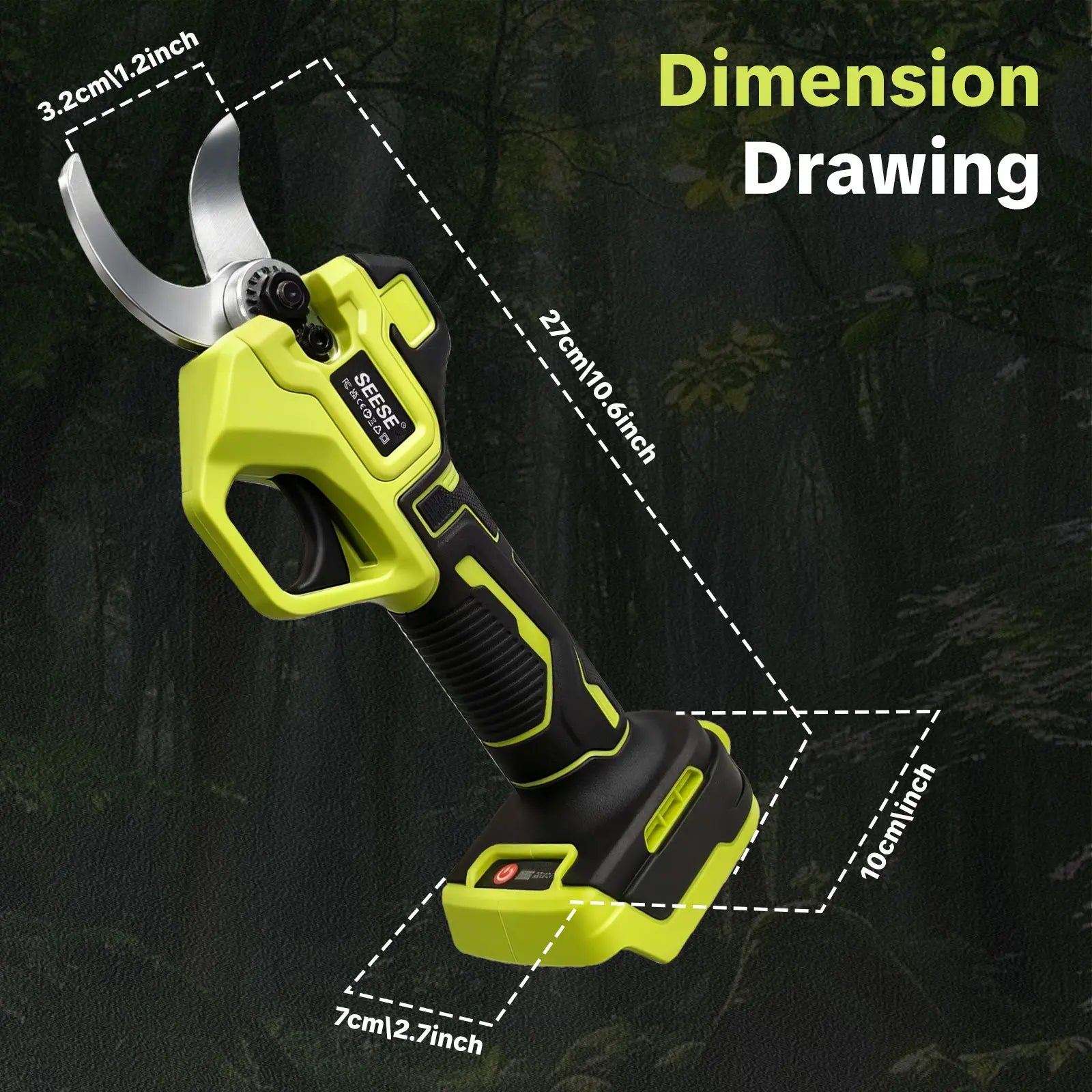 SEESE Cordless Electric Pruning Shears: 1.25" Cutting Capacity, Brushless Motor, Dual 21V Battery for Tree and Flower Trimming