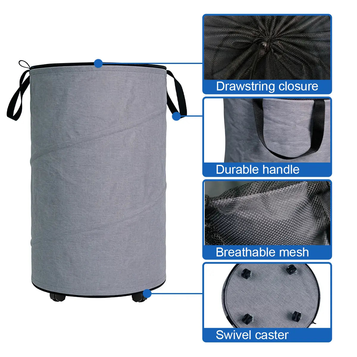 30-Gallon (109L) Collapsible Laundry Baskets - Foldable Pop-Up Hampers with Reinforced Handles for Versatile Storage in Bedrooms, Bathrooms, Children's Rooms, Dorms, and Travel