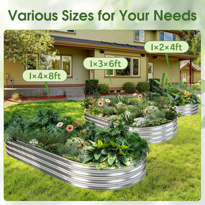 Large Metal Raised Garden Bed with Open Bottom Design for Vegetables, Herbs, and Flowers - Rustproof Outdoor Planter Box for Backyard and Patio, Silver