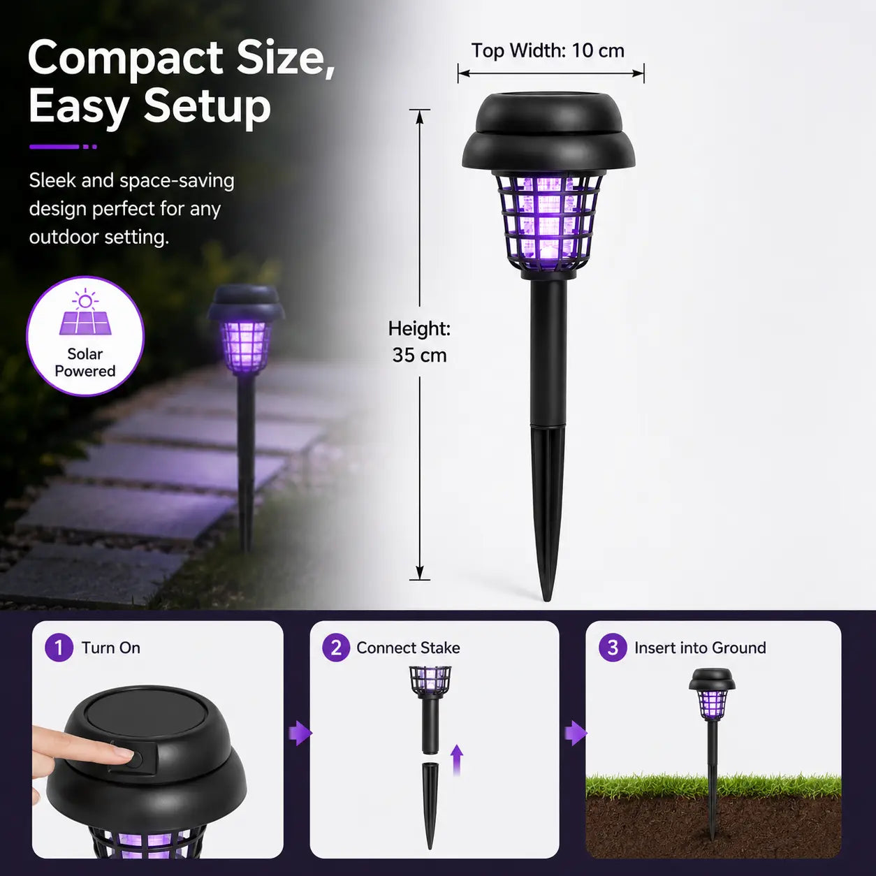 Solar-Powered Mosquito Zapper and Garden Stake Lamp – Dual-Mode Insect Control and Pathway Lighting, Weather-Resistant, Easy Installation, Available in Round and Square Designs