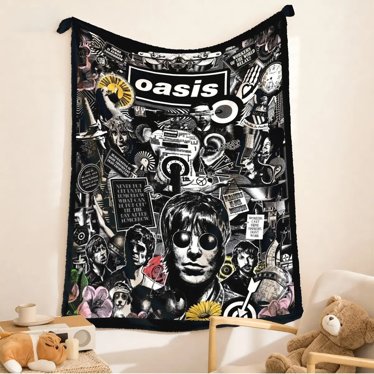 Oasis Band Vintage Collage Flannel Throw Blanket - Large, Soft, Lightweight, and Cozy for Sofa, Bed, Office, Camping, and Travel Gift