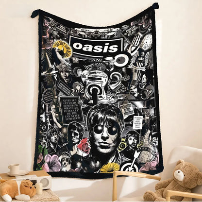 Oasis Band Vintage Collage Flannel Throw Blanket - Large, Soft, Lightweight, and Cozy for Sofa, Bed, Office, Camping, and Travel Gift