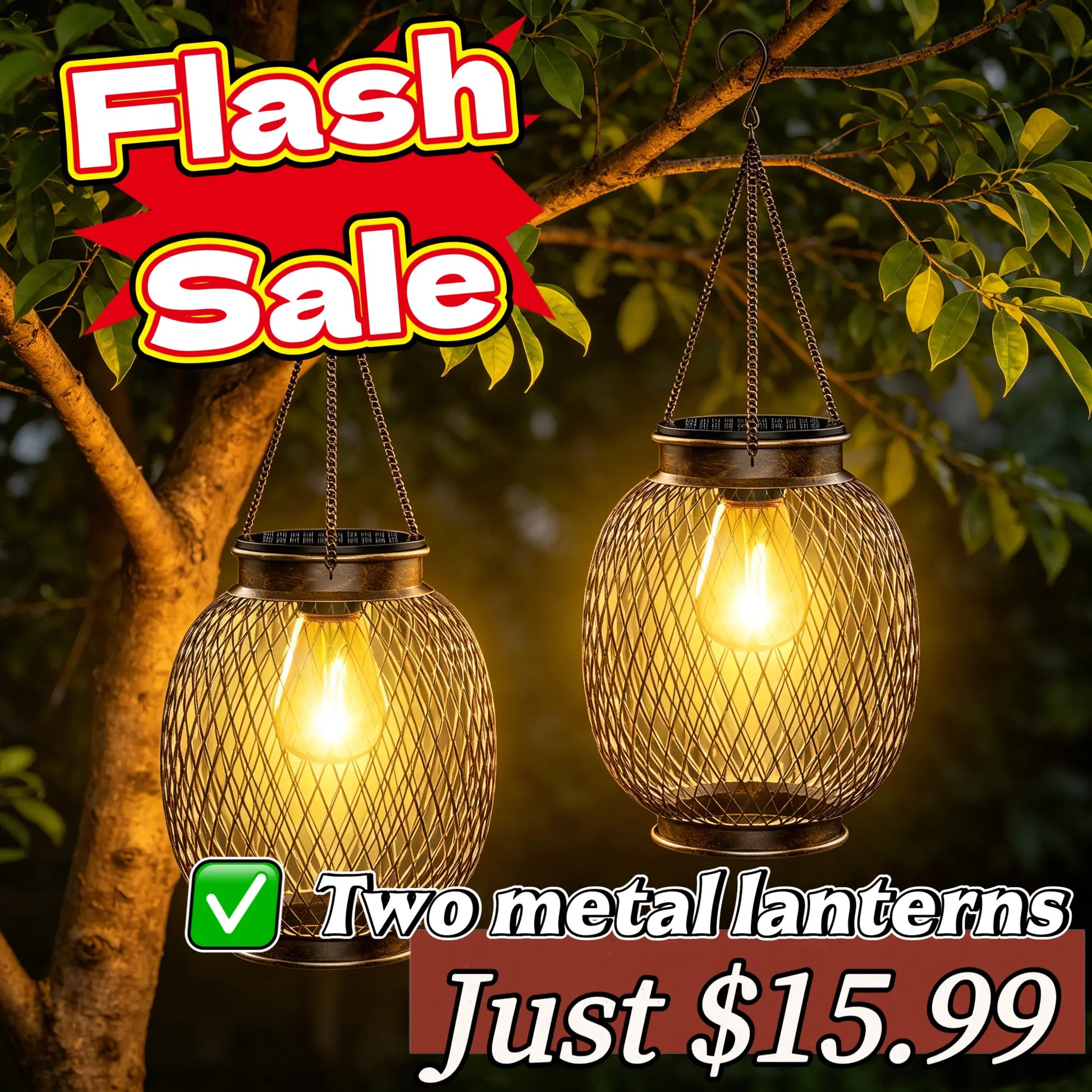 Solar Candle Lanterns - Outdoor Waterproof Hanging Flickering Lights, Perfect Decorative Gifts for Women - Ideal for Garden, Yard, Porch, Tree, Lawn & Pathway, Set of 2