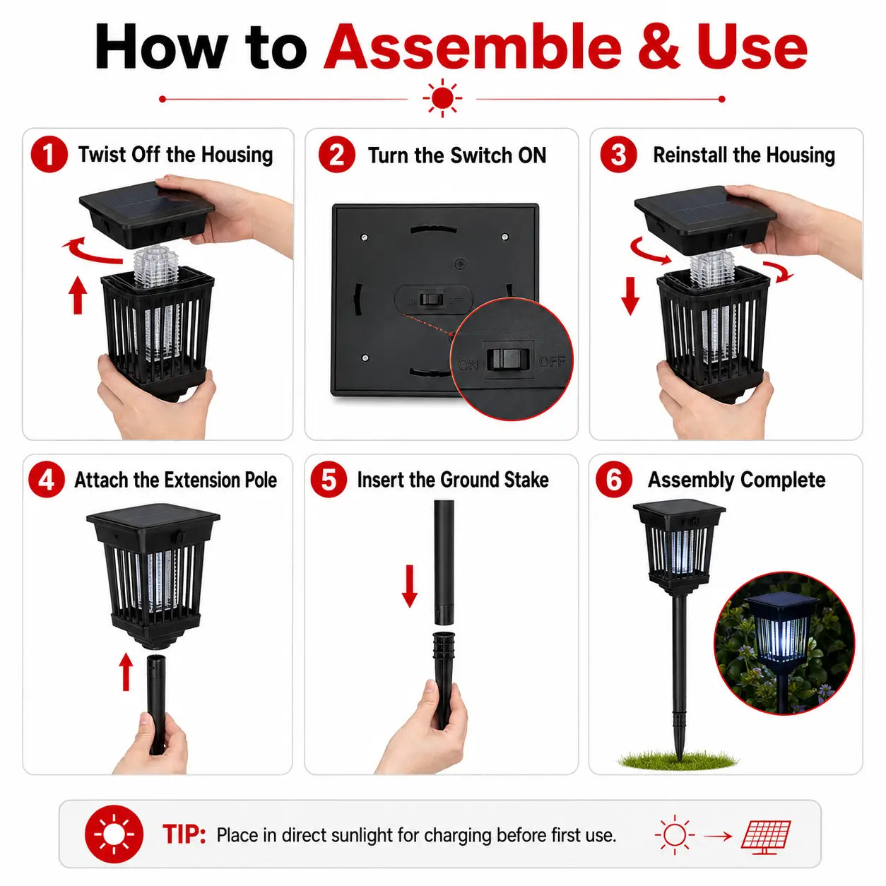 Solar-Powered Mosquito Zapper and Garden Stake Lamp – Dual-Mode Insect Control and Pathway Lighting, Weather-Resistant, Easy Installation, Available in Round and Square Designs