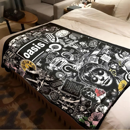 Oasis Band Vintage Collage Flannel Throw Blanket - Large, Soft, Lightweight, and Cozy for Sofa, Bed, Office, Camping, and Travel Gift