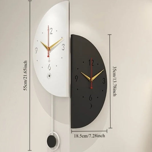 Double-Sided Modern Nordic Wall Clock with Pendulum - Noiseless Design for Living Room and Bedroom Home Decor