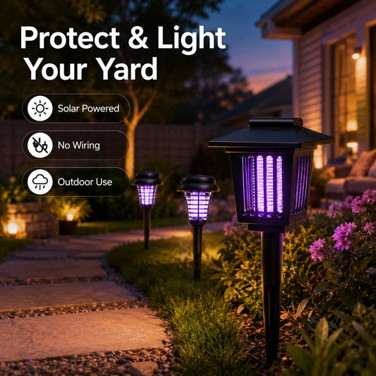 Solar-Powered Mosquito Zapper and Garden Stake Lamp – Dual-Mode Insect Control and Pathway Lighting, Weather-Resistant, Easy Installation, Available in Round and Square Designs
