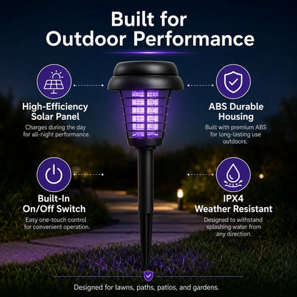 Solar-Powered Mosquito Zapper and Garden Stake Lamp – Dual-Mode Insect Control and Pathway Lighting, Weather-Resistant, Easy Installation, Available in Round and Square Designs