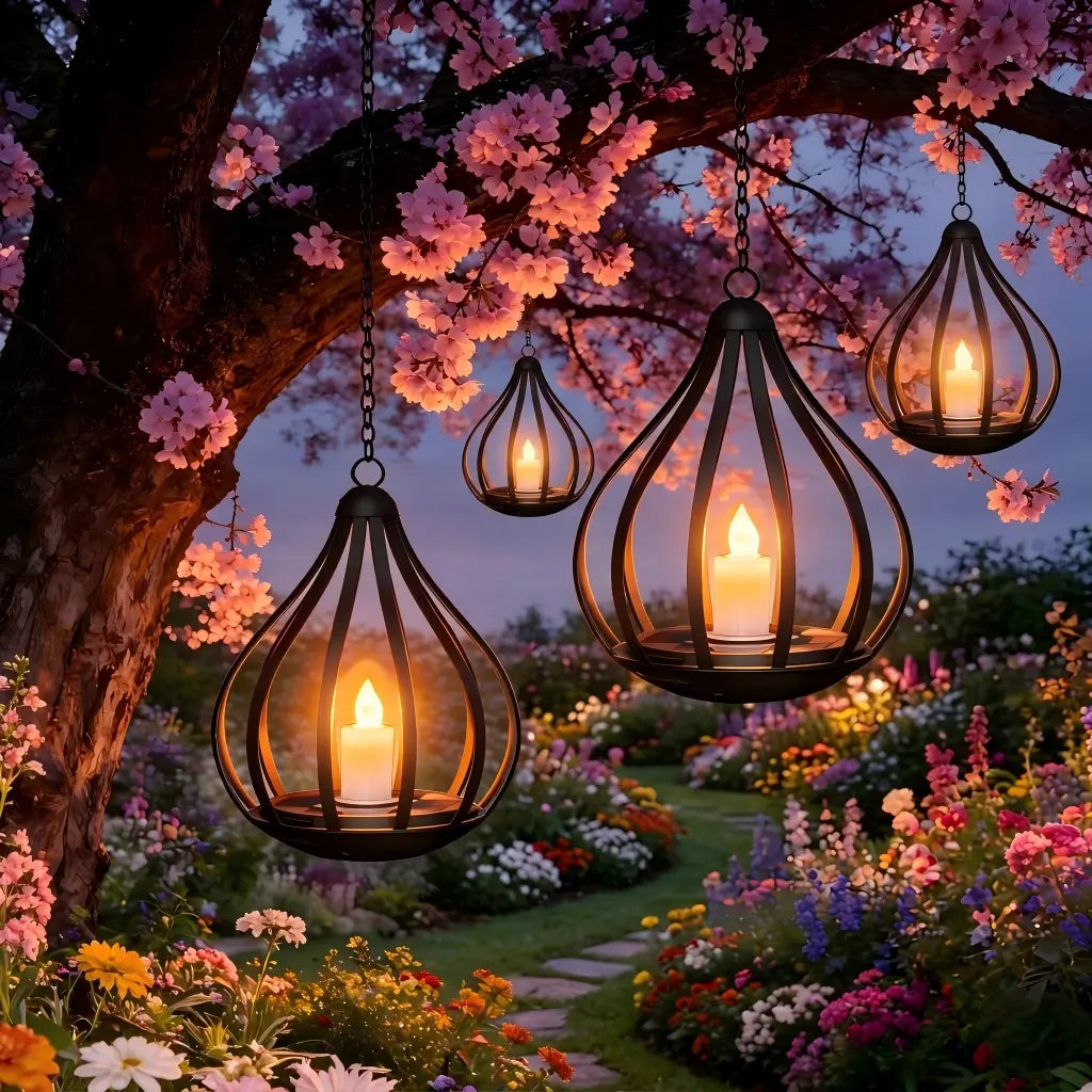Solar Candle Lanterns - Outdoor Waterproof Hanging Flickering Lights, Perfect Decorative Gifts for Women - Ideal for Garden, Yard, Porch, Tree, Lawn & Pathway, Set of 2