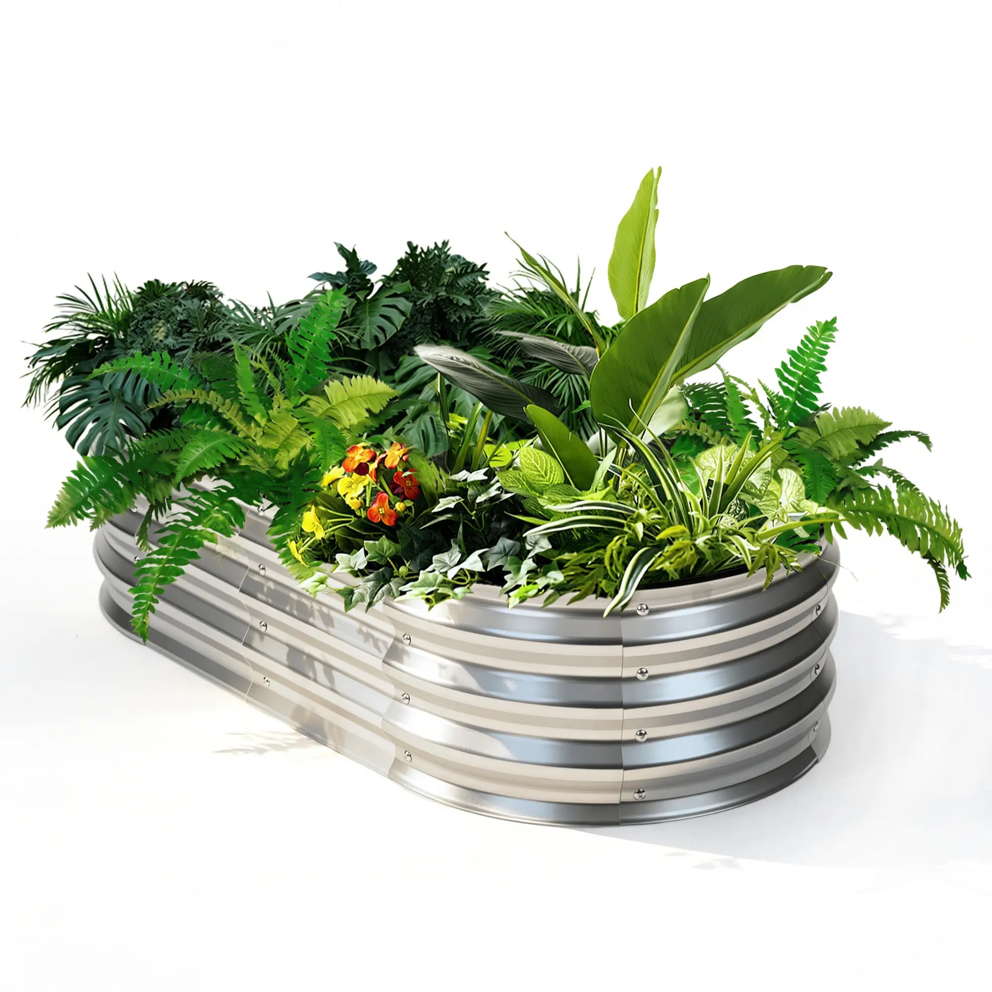 Large Metal Raised Garden Bed with Open Bottom Design for Vegetables, Herbs, and Flowers - Rustproof Outdoor Planter Box for Backyard and Patio, Silver