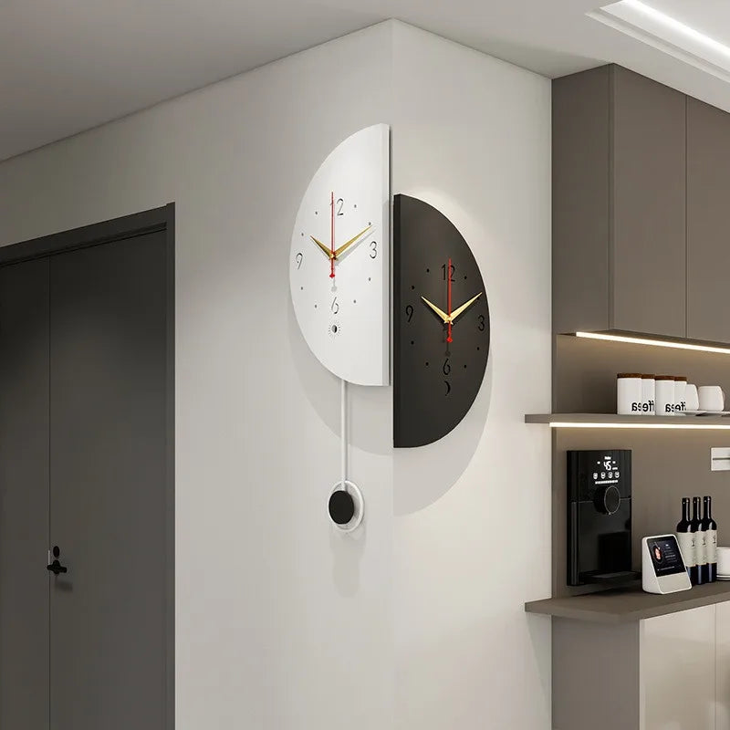 Double-Sided Modern Nordic Wall Clock with Pendulum - Noiseless Design for Living Room and Bedroom Home Decor