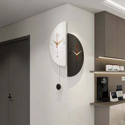 Double-Sided Modern Nordic Wall Clock with Pendulum - Noiseless Design for Living Room and Bedroom Home Decor